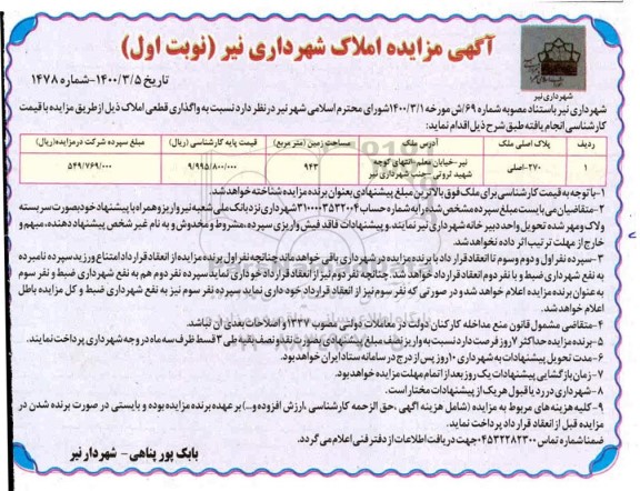 مزایده, واگذاری قطعی املاک
