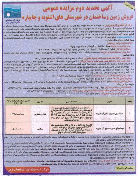 مزایده مزایده فروش زمین و ساختمان تجاری و مسکونی نوبت اول
