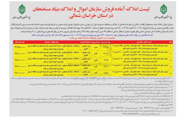 مزایده ،مزایده فروش املاک و مستغلات کاربری زمین مسکونی - تجاری 