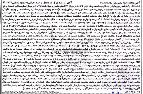 مزایده مزایده ششدانگ یک قطعه زمین 55.5 مترمربع