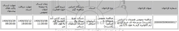 مناقصه عمومی همزمان با ارزیابی (فشرده) دو مرحله ای خرید کراس آرم گالوانیزه گرم به طول 1/5 متر