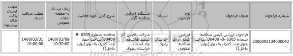 فراخوان ارزیابی کیفی مناقصه شماره 6305 -8- 30408(ساخت  چهار عدد کنترل بال ولو (تولید داخل))