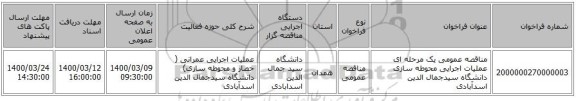 مناقصه عمومی یک مرحله ای عملیات اجرایی محوطه سازی دانشگاه سیدجمال الدین اسدآبادی