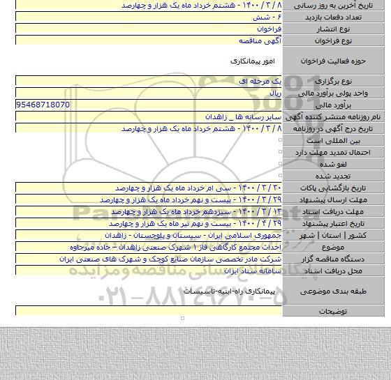 احداث مجتمع کارگاهی فاز ۱  شهرک صنعتی زاهدان – جاده میرجاوه