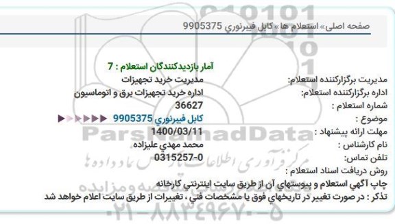 استعلام، استعلام کابل فیبر نوری 