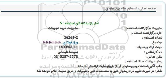 استعلام، استعلام ورق فولادی 
