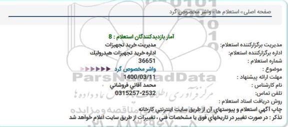 استعلام، استعلام واشر مخصوص گرد 