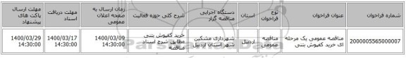 مناقصه عمومی یک مرحله ای خرید کفپوش بتنی