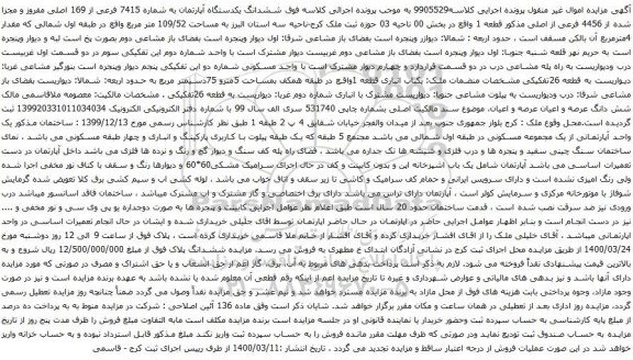 مزایده فروش ششدانگ یکدستگاه آپارتمان