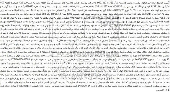 مزایده فروش ششدانگ یک قطعه زمین