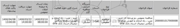 مناقصه عمومی دو مرحله ای خرید ، نصب ، راه اندازی و آموزش سامانه بایگانی دیجیتال اسناد بانک dms 