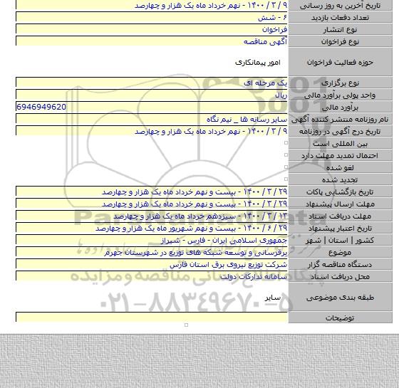 برقرسانی و توسعه شبکه های توزیع در شهرستان جهرم
