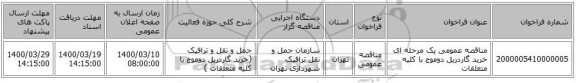 مناقصه عمومی یک مرحله ای خرید گاردریل دوموج با کلیه متعلقات 