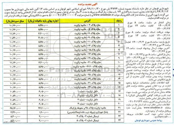 تجدید مزایده واگذاری 24 باب مغازه 1400.3.10