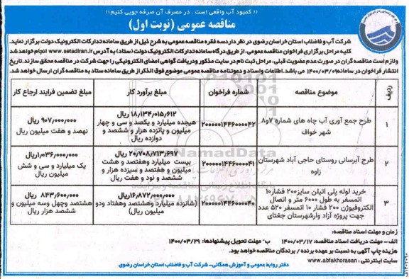 مناقصه طرح جمع آوری آب چاه