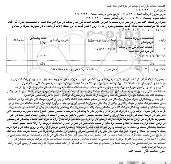 مناقصه عملیات احداث گورآب و چکدم در کوه های شاه غیب
