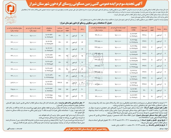 مزایده مزایده تجدید فروش 21 قطعه زمین مسکونی