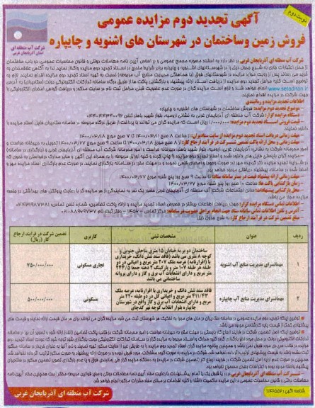 مزایده مزایده فروش زمین و ساختمان تجاری و مسکونی نوبت دوم