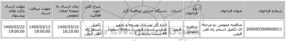 مناقصه عمومی دو مرحله ای تکمیل استخر راه اهن قزوین