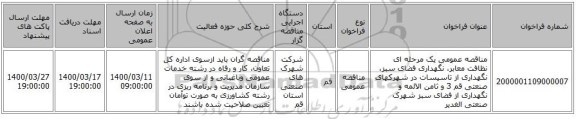 مناقصه عمومی یک مرحله ای نظافت معابر، نگهداری فضای سبز، نگهداری از تاسیسات در شهرکهای صنعتی قم 3 و ثامن الائمه و نگهداری از فضای سبز شهرک صنعتی الغدیر