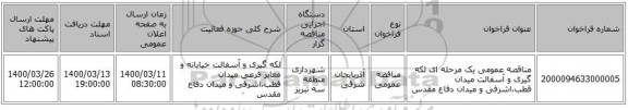 مناقصه عمومی یک مرحله ای لکه گیری و آسفالت میدان قطب،اشرفی و میدان دفاع مقدس