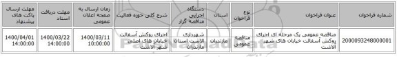 مناقصه عمومی یک مرحله ای اجرای روکش آسفالت خیابان های شهر آلاشت    