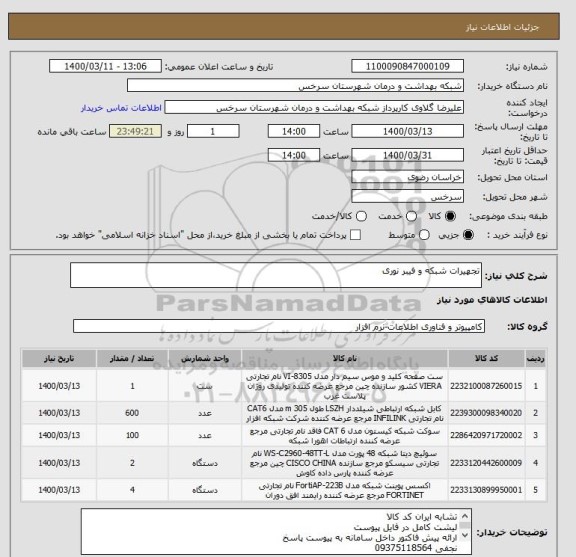 استعلام تجهیرات شبکه و فیبر نوری, سایت ستاد