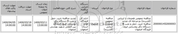 مناقصه عمومی همزمان با ارزیابی (فشرده) دو مرحله ای تجدید مناقصه خرید، حمل و نصب 8 دستگاه دکل روشنایی اپرون فرودگاه اصفهان