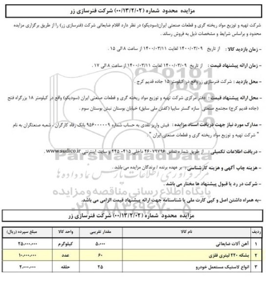 مزایده، مزایده اقلام ضایعاتی 