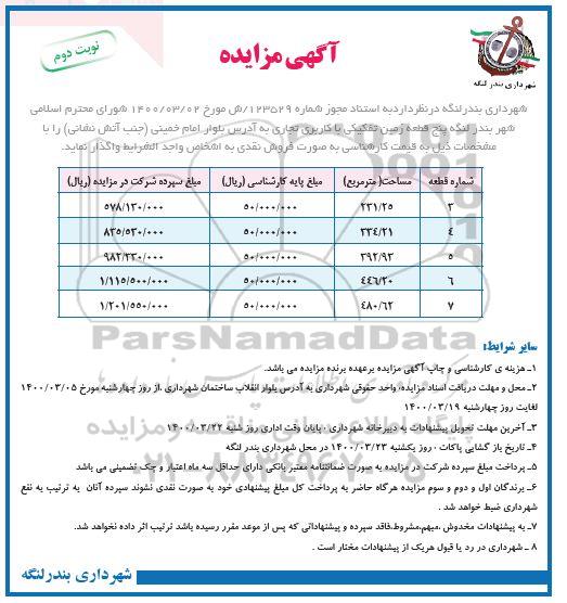 مزاید،مزایده فروش پنج قطعه زمین با کاربری تفکیکی نوبت دوم