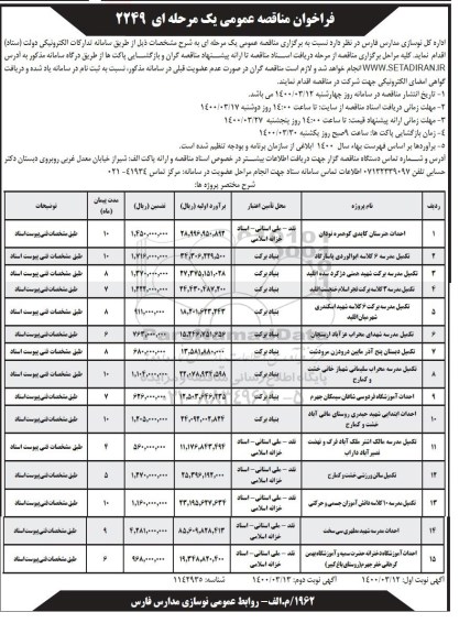 مناقصه،مناقصه احداث هنرستان ... 