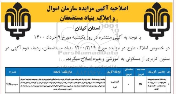 مزایده مزایده فروش املاک  