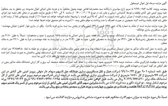 مزایده،مزایده فروش ملک به شماره پلاک ثبتی 1228 فرعی از 142 اصلی