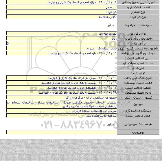 عملیات خدمات حجمی حفاظت فیزیکی ساختمان ستاد، ساختمان شماره دو (حافظیه) ساختمانهای ناحیه یک و دو امور