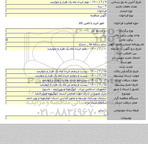 خرید تجهیزات اداری جهت مدارس استان کهگیلویه وبویراحمد