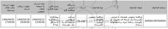 مناقصه عمومی همزمان با ارزیابی (فشرده) یک مرحله ای تعمیرات و نگهداری سالانه ابنیه ساختمانهای ستادی