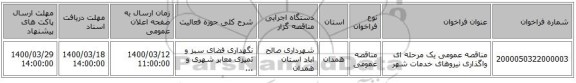 مناقصه عمومی یک مرحله ای واگذاری نیروهای خدمات شهر 