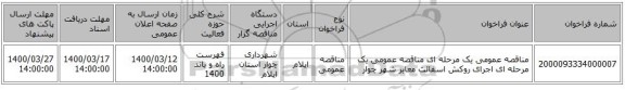 مناقصه عمومی یک مرحله ای مناقصه عمومی یک مرحله ای اجرای روکش اسفالت معابر شهر چوار 