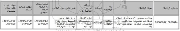 مناقصه عمومی یک مرحله ای اجرای تقاطع غیر همسطح سه راهی پتروشیمی-فرودگاه -کوهدشت خرم آباد