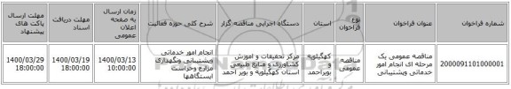 مناقصه عمومی یک مرحله ای انجام امور خدماتی وپشتیبانی
