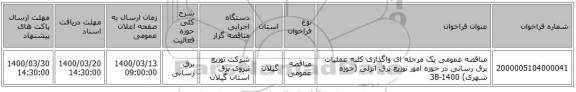 مناقصه عمومی یک مرحله ای واگذاری کلیه عملیات برق رسانی در حوزه امور توزیع برق انزلی (حوزه شهری) 1400-38