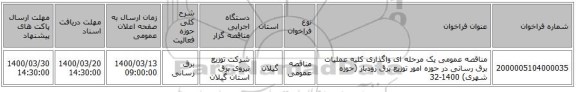 مناقصه عمومی یک مرحله ای واگذاری کلیه عملیات برق رسانی در حوزه امور توزیع برق رودبار (حوزه شهری) 1400-32