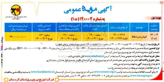 مزایده فروش مس اسقاط
