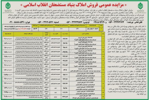 مزایده ،مزایده فروش تعدادی از املاک مسکونی و مزروعی 