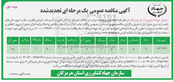 مناقصه حراست و حفاظت فیزیکی تجدید