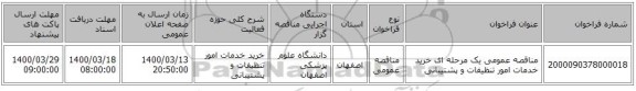 مناقصه عمومی یک مرحله ای خرید خدمات امور تنظیفات و پشتیبانی