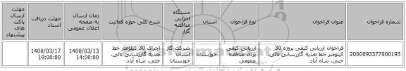 فراخوان ارزیابی کیفی پروژه 30 کیلومتر خط تغذیه گازرسانی لالی، حتی، شاه آباد