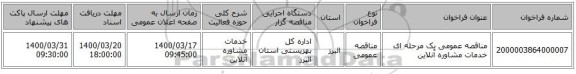 مناقصه عمومی یک مرحله ای خدمات مشاوره آنلاین 