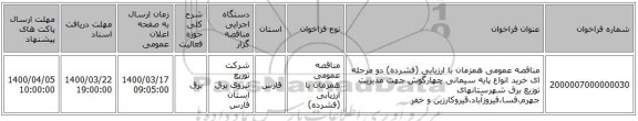 مناقصه عمومی همزمان با ارزیابی (فشرده) دو مرحله ای خرید انواع پایه سیمانی چهارگوش جهت مدیریت توزیع برق شهرستانهای جهرم،فسا،فیروزآباد،قیروکارزین و خفر