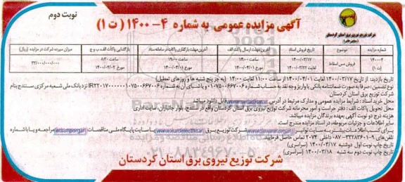 مزایده فروش مس اسقاط - نوبت دوم